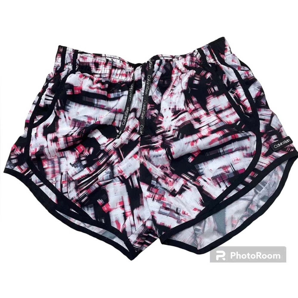 Calvin Klein Women's Athletic Shorts - Black and Pink Abstract - Picture 1 of 5